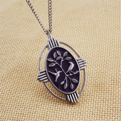 Carved Tree Birds Long Necklace