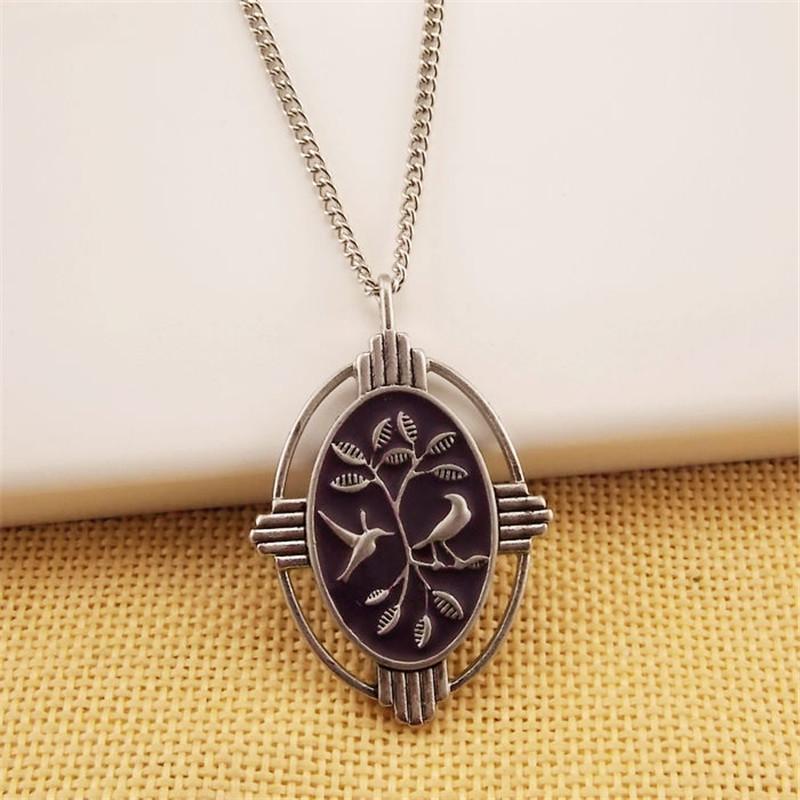 Carved Tree Birds Long Necklace