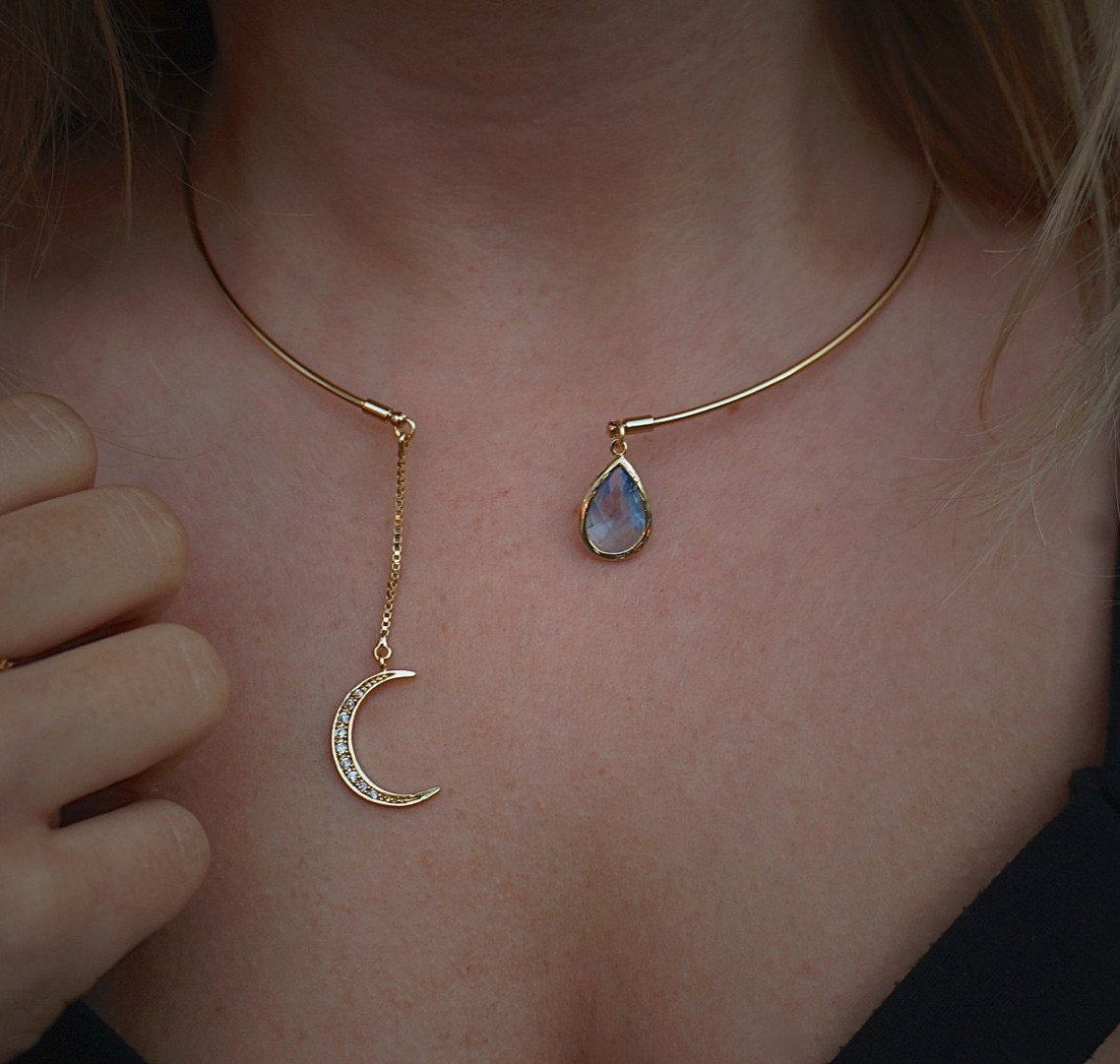 Enchanted Moon & Crystal Drop Necklace