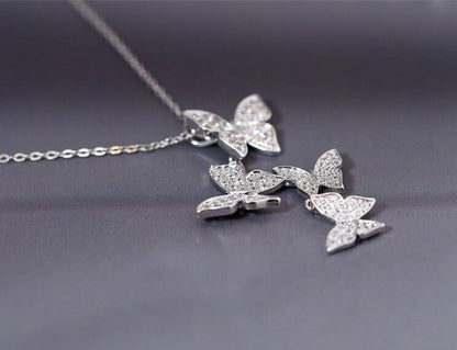 Dangling Butterflies Silver Necklace