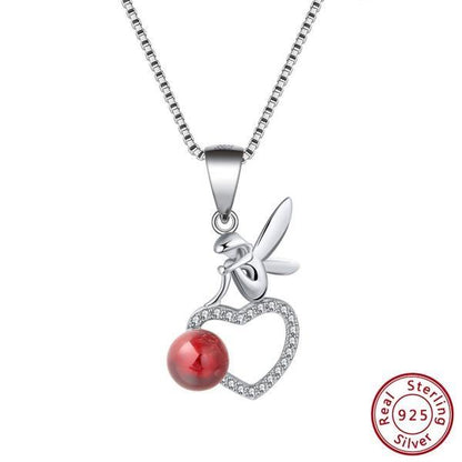 Garnet Love Fairy Silver Necklace