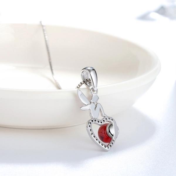Garnet Love Fairy Silver Necklace