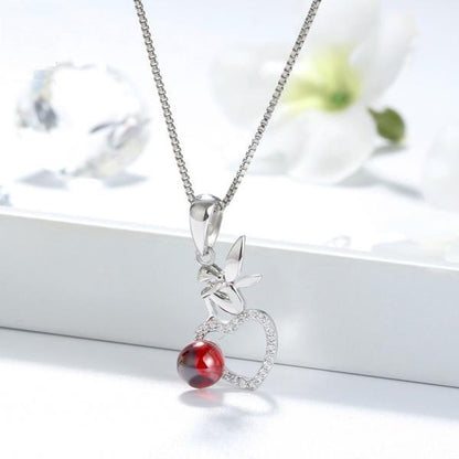 Garnet Love Fairy Silver Necklace