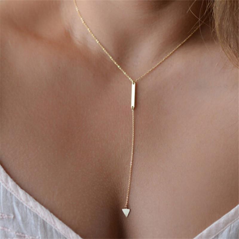 Gold Multilayer Long Strip Pendant Necklace