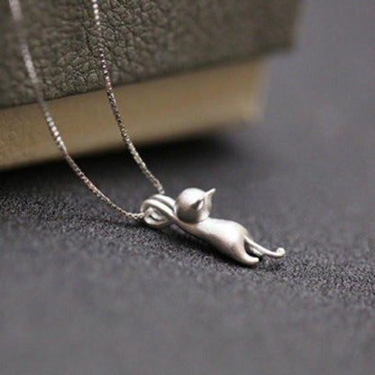 Hanging Cat Silver Necklace