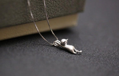 Hanging Cat Silver Necklace