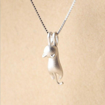 Hanging Cat Silver Necklace