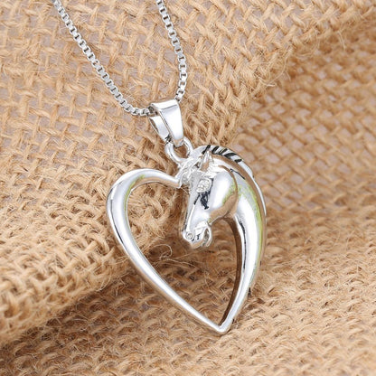 Horse in Heart White Plated Necklace