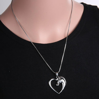 Horse in Heart White Plated Necklace