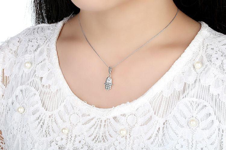 Lucky Hamsa Hand Silver Necklace