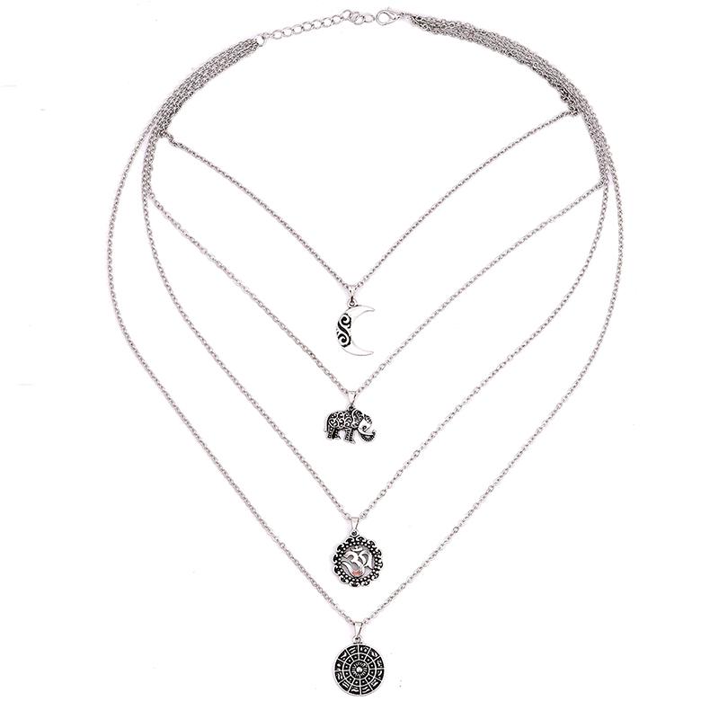 Moon Elephant Multilayer Necklace