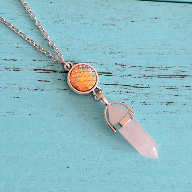 Natural Stone & Mermaid Scale Necklace