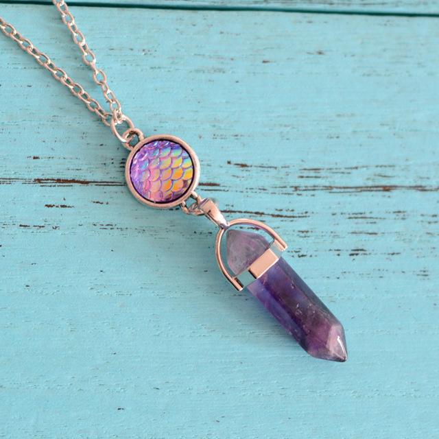 Natural Stone & Mermaid Scale Necklace