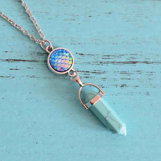 Natural Stone & Mermaid Scale Necklace