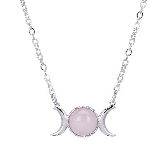 Natural Stone Triple Moon Goddess Necklace