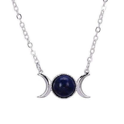Natural Stone Triple Moon Goddess Necklace