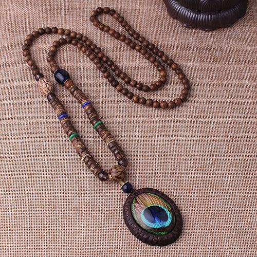 Peacock Wooden Beads Necklace