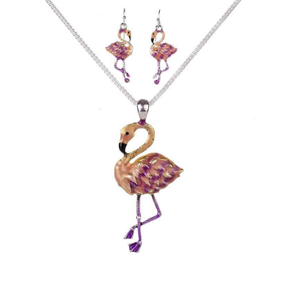 Pink Flamingos Necklace & Earrings Set