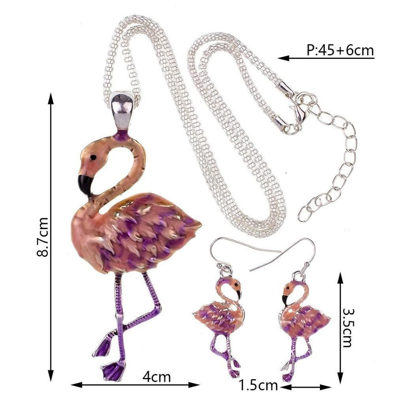 Pink Flamingos Necklace & Earrings Set
