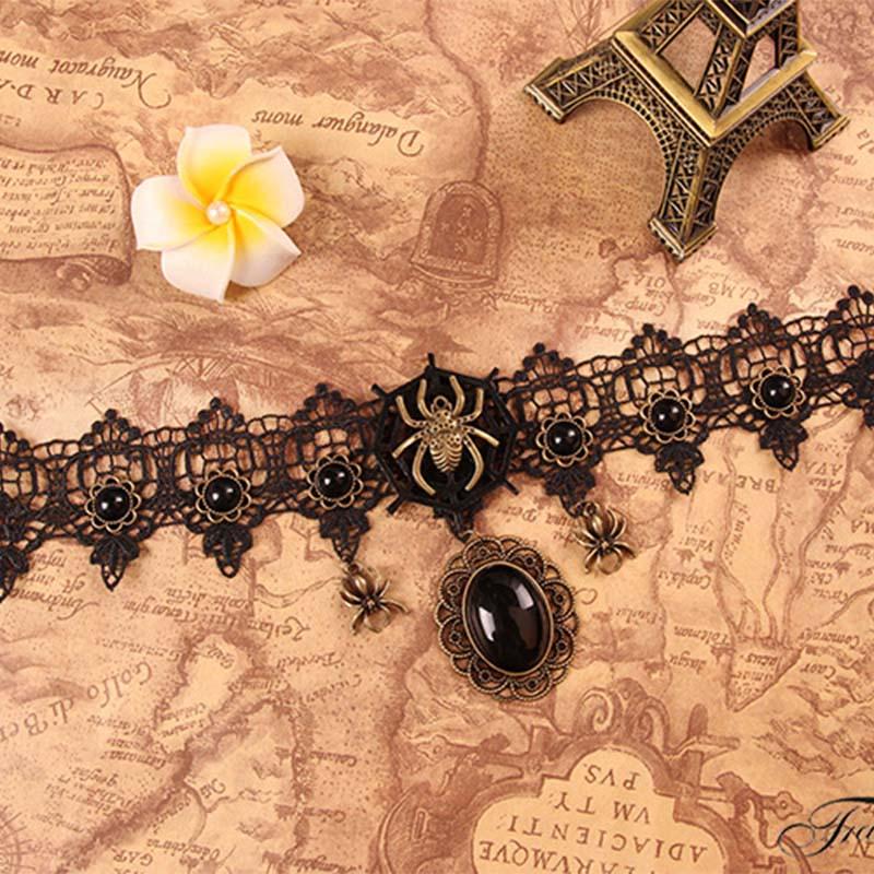 Retro Halloween Spider Lace Necklace