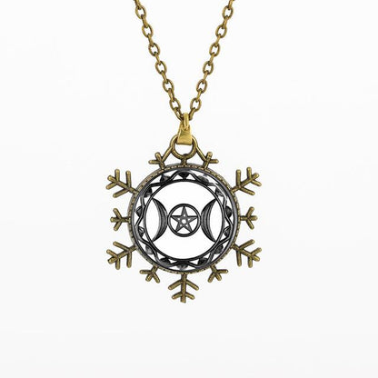 Snowflake Wiccan Art Cabochon Necklace