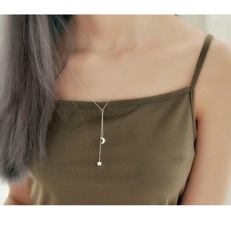 Star & Moon Tassel Sterling Silver Necklace