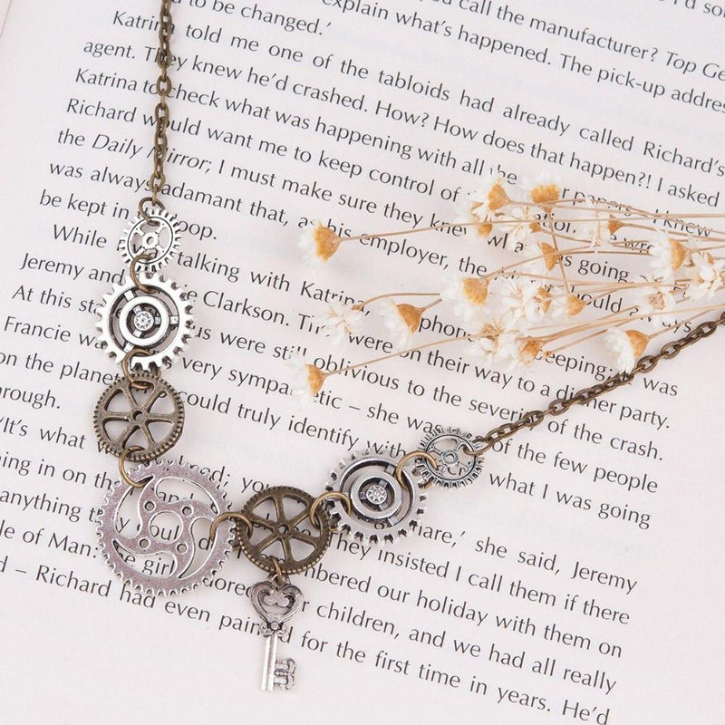 Steampunk Gears & Key Statement Necklace