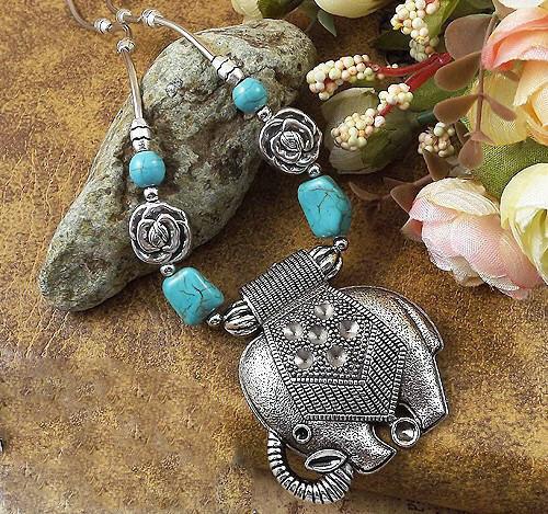 Tibetan Elephant Turquoise Pendant Necklace