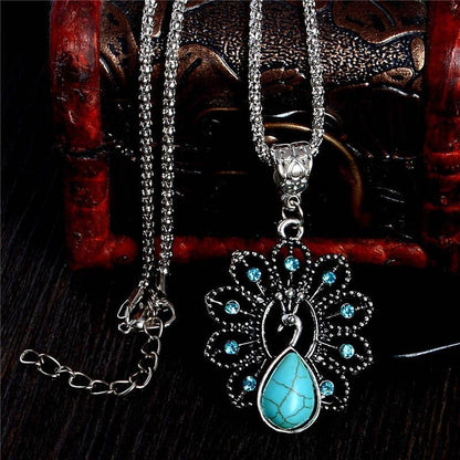 Turquoise Peacock Crystal Necklace
