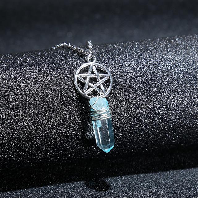 Wicca Charm & Aura Quartz Necklace