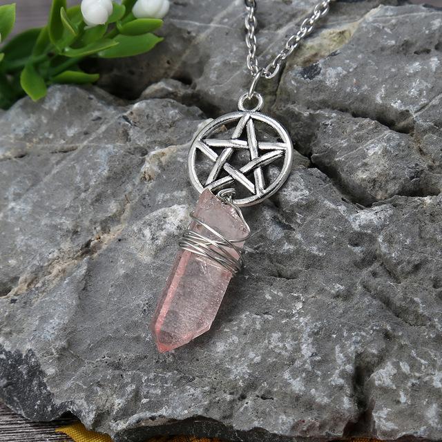 Wicca Charm & Aura Quartz Necklace