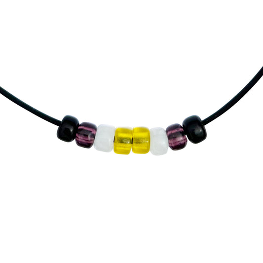 Nonbinary Pride/enby Ally Necklace With Czech Glass Beads on Black Rubber Cord, 18 Inches