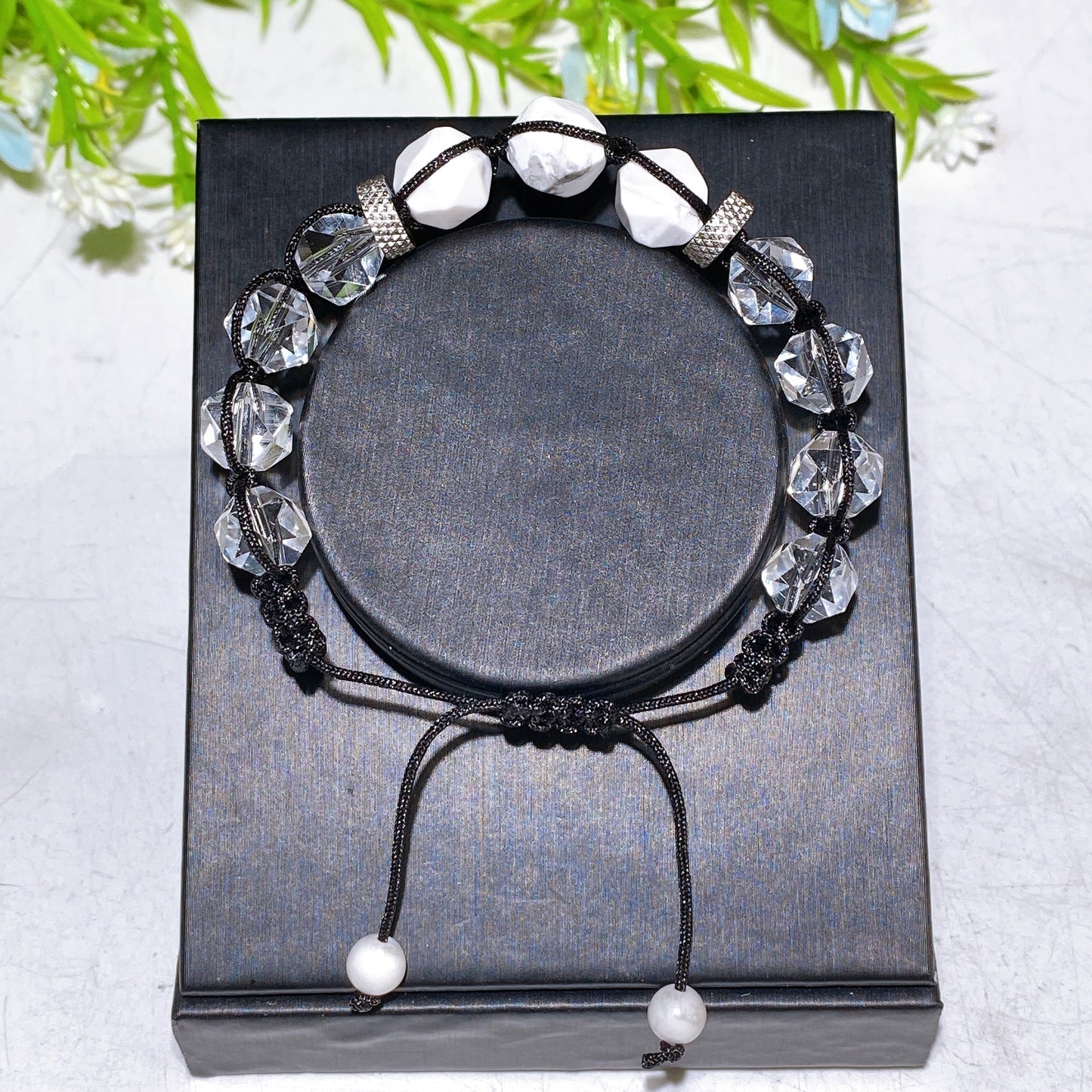 Obsidian Cross Adjustable Crystal Healing Bracelet 6mm & 10mm