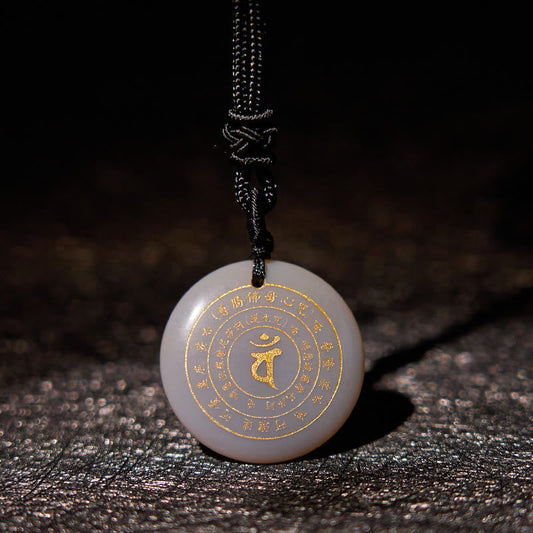 Obsidian Necklace With Sanskrit Mantra Pendant for Strength & Balance