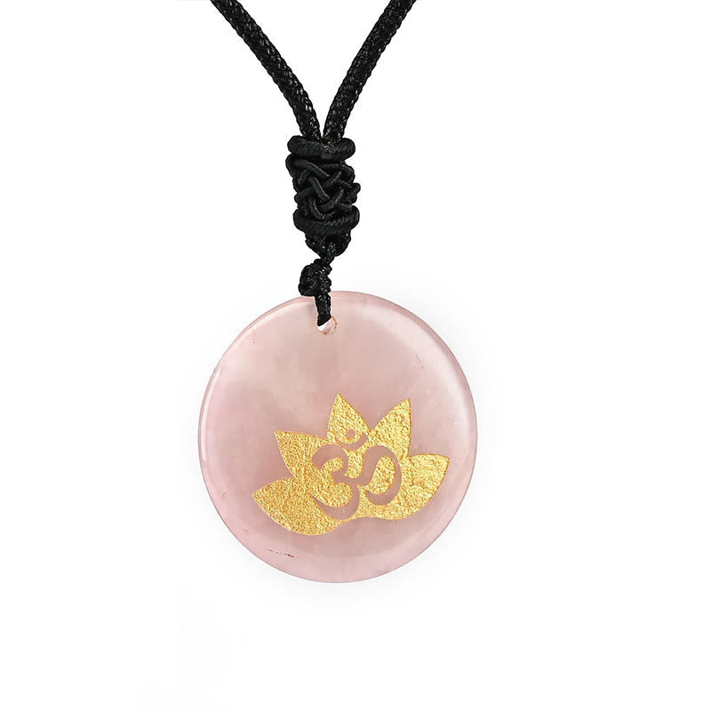 Om Lotus Symbol Amethyst Healing Necklace for Spiritual Balance
