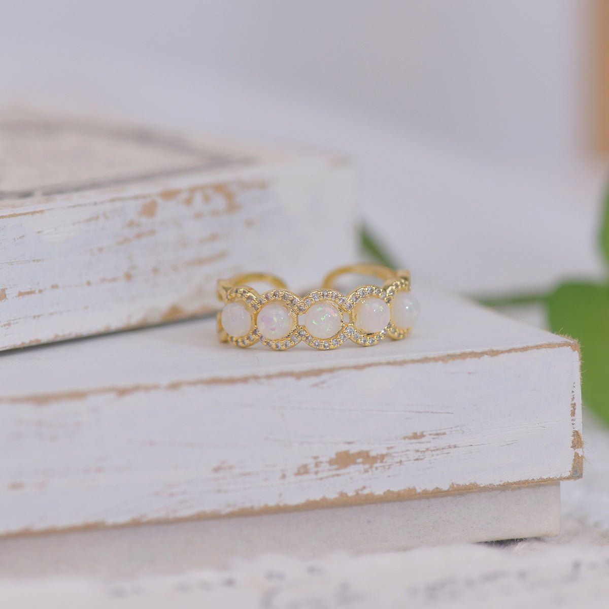[] Opal Blossom Ring Set
