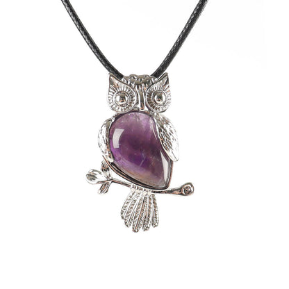 Owl Pendant Spiritual Necklace With Natural Gemstone 1.3 Inch