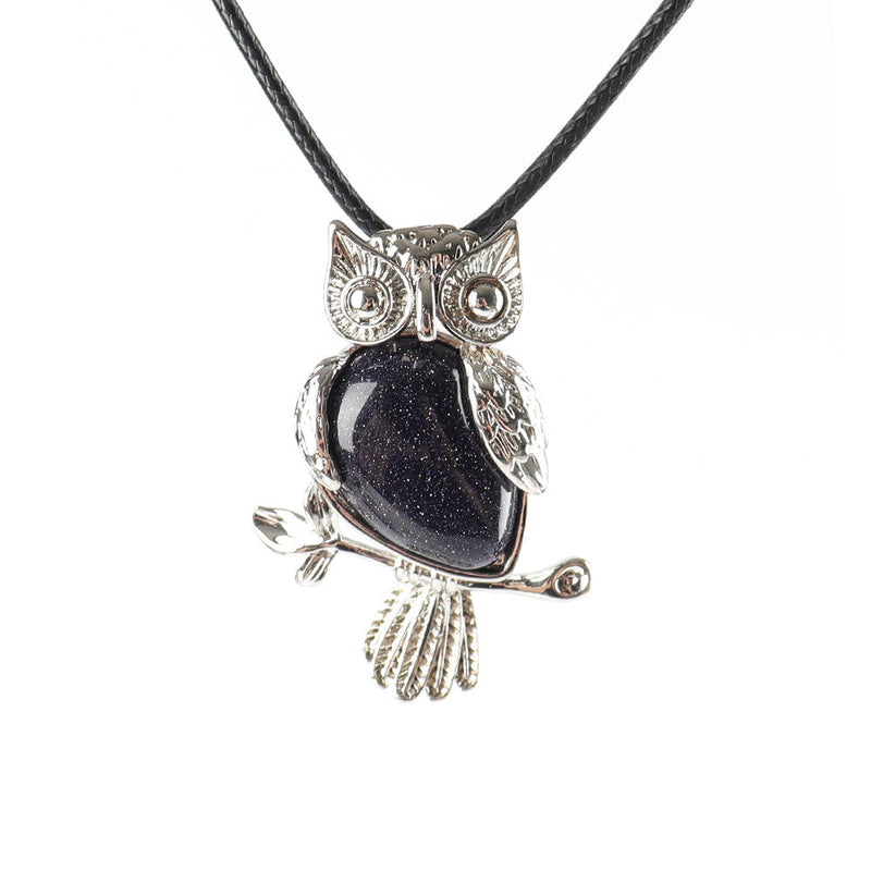 Owl Pendant Spiritual Necklace With Natural Gemstone 1.3 Inch