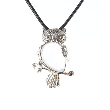 Owl Pendant Spiritual Necklace With Natural Gemstone 1.3 Inch