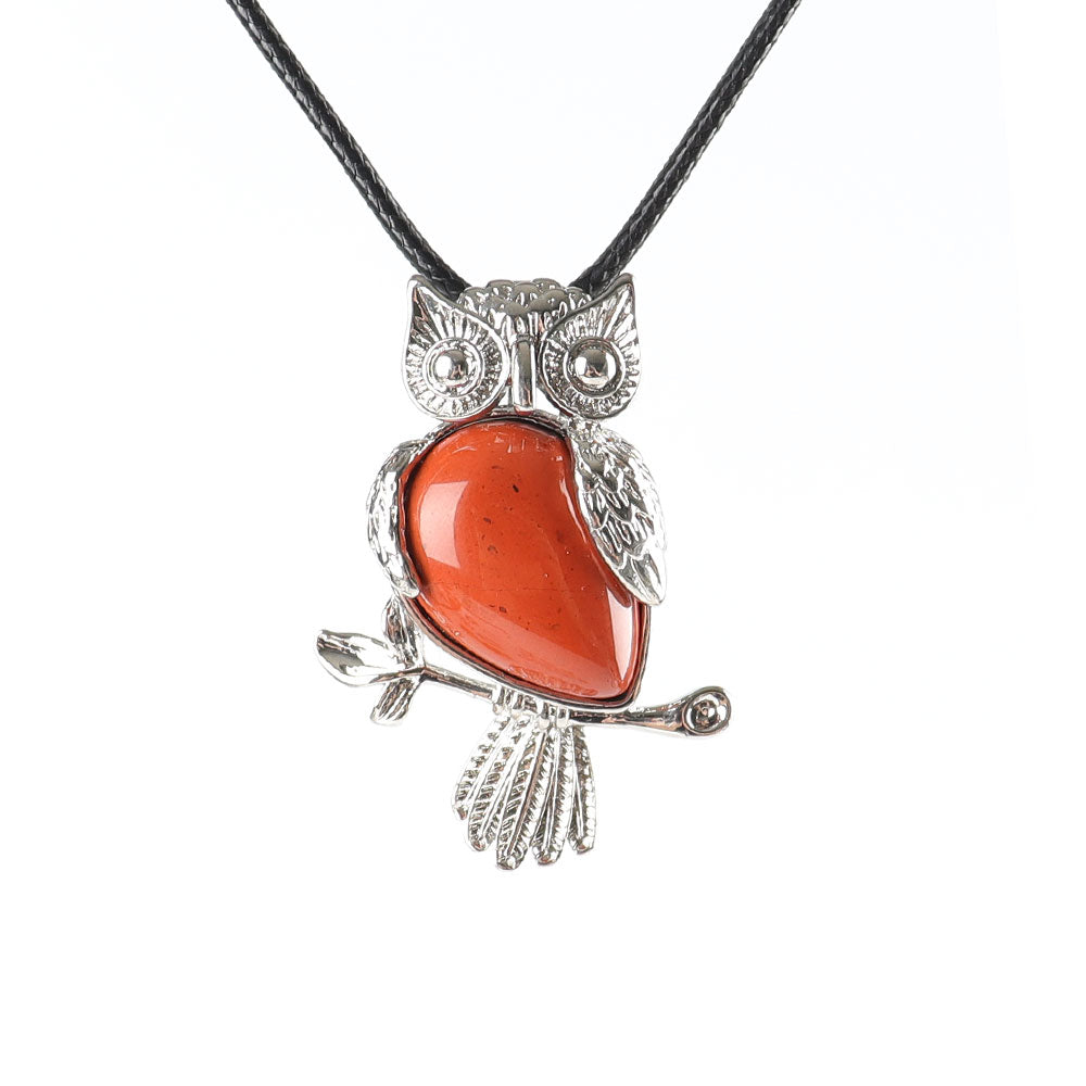 Owl Pendant Spiritual Necklace With Natural Gemstone 1.3 Inch
