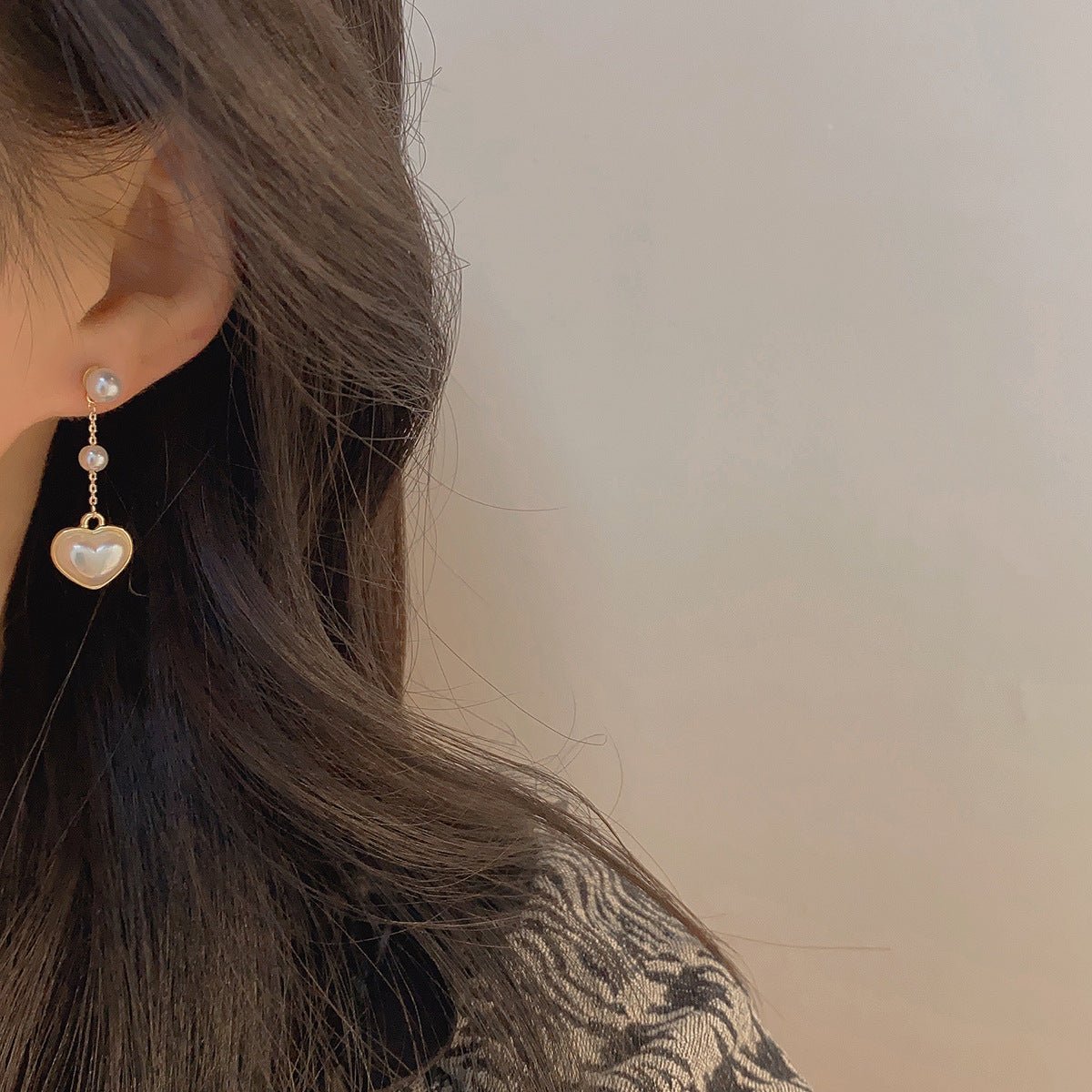 [sample ] Pearl Heart Earrings