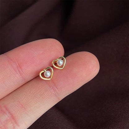 Pearly Heart Stud Earrings