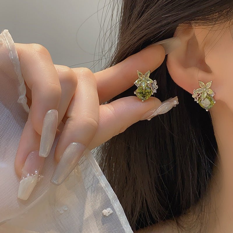 Peridot Flower Butterfly Earrings