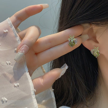 Peridot Flower Butterfly Earrings
