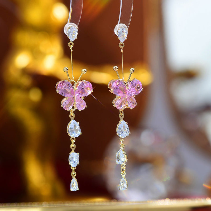 Pink Butterfly Drop Earrings