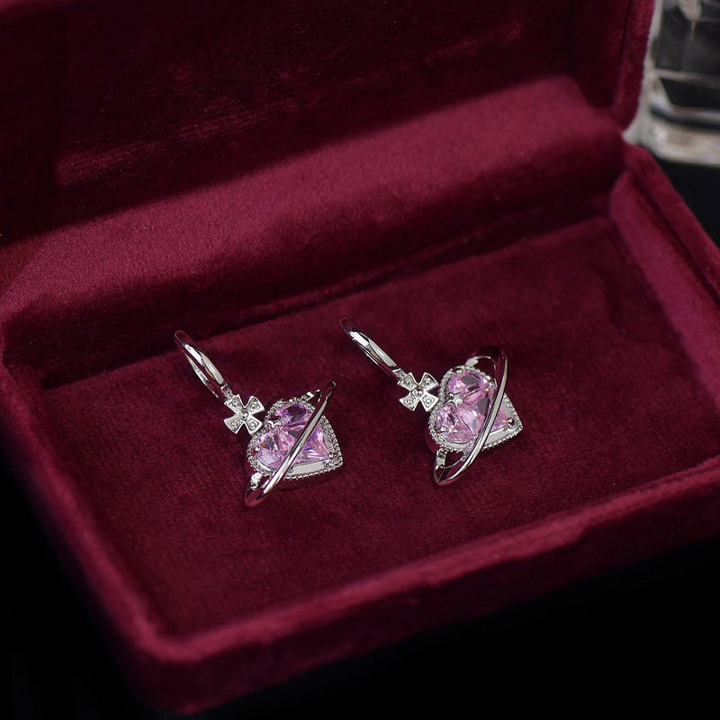 [] Pink Heart Huggie Earrings