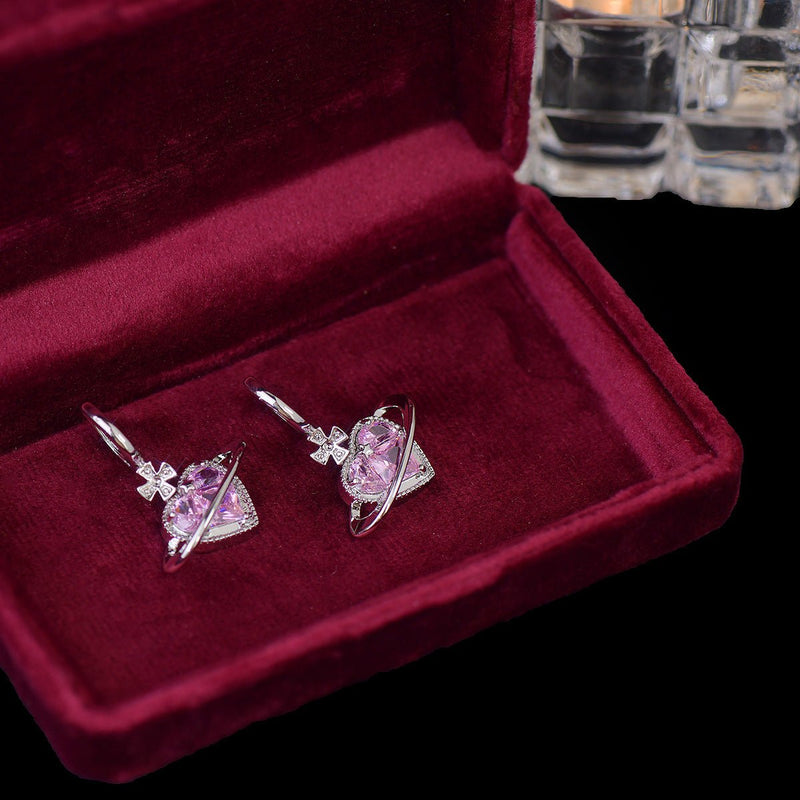 [] Pink Heart Huggie Earrings