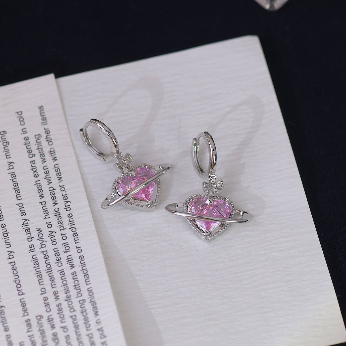 [] Pink Heart Huggie Earrings