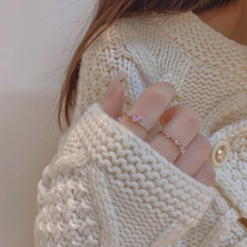 [] Pink Heart Ring Set