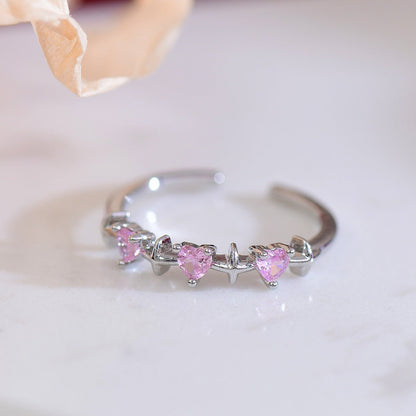 [] Pink Heart Ring Set